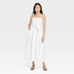 Women's Belted Midi Bandeau Dress - A New Day White 4